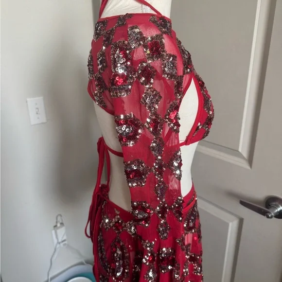 Red Sequin Embellished Skirt 4 piece set The Lumi Shop - Picture 6 of 11